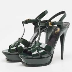 Pre Owned Saint Laurent Green Patent Leather Tribute Sandals Size 39