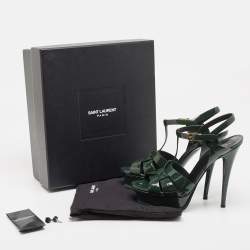 Pre Owned Saint Laurent Green Patent Leather Tribute Sandals Size 39