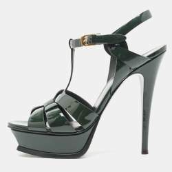 Pre Owned Saint Laurent Green Patent Leather Tribute Sandals Size 39