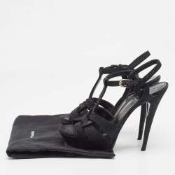 Saint Laurent Black Textured Suede Tribute Sandals Size 39