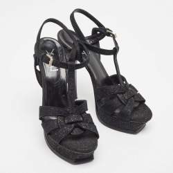 Saint Laurent Black Textured Suede Tribute Sandals Size 39