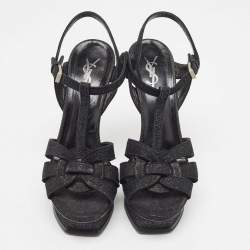 Saint Laurent Black Textured Suede Tribute Sandals Size 39