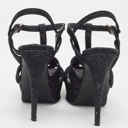 Saint Laurent Black Textured Suede Tribute Sandals Size 39