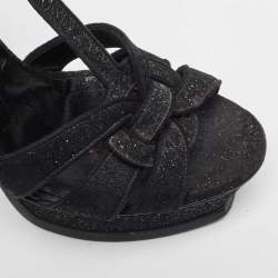 Saint Laurent Black Textured Suede Tribute Sandals Size 39