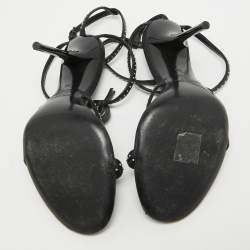 Pre Owned Saint Laurent Black Studded Leather Cassandra Ankle Strap Sandals Size 36