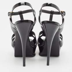 Pre Owned Saint Laurent Black Patent Leather Tribute Sandals Size 41
