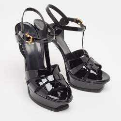 Pre Owned Saint Laurent Black Patent Leather Tribute Sandals Size 41