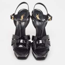 Pre Owned Saint Laurent Black Patent Leather Tribute Sandals Size 41
