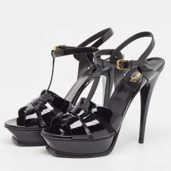 Pre Owned Saint Laurent Black Patent Leather Tribute Sandals Size 41