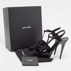 Pre Owned Saint Laurent Black Patent Leather Tribute Sandals Size 41