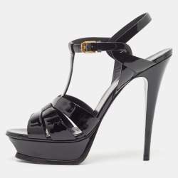 Pre Owned Saint Laurent Black Patent Leather Tribute Sandals Size 41