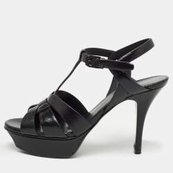 Saint Laurent Black Leather Tribute Sandals Size 37
