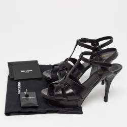 Saint Laurent Black Leather Tribute Sandals Size 37
