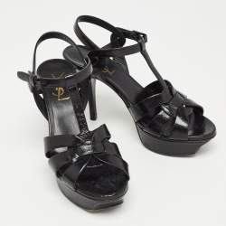 Saint Laurent Black Leather Tribute Sandals Size 37
