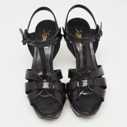 Saint Laurent Black Leather Tribute Sandals Size 37