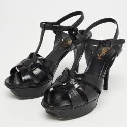 Saint Laurent Black Leather Tribute Sandals Size 37