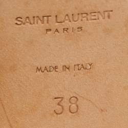 Pre Owned Saint Laurent Gold Textured Leather Tribute Sandals Size 38