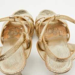 Pre Owned Saint Laurent Gold Textured Leather Tribute Sandals Size 38