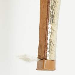 Pre Owned Saint Laurent Gold Textured Leather Tribute Sandals Size 38