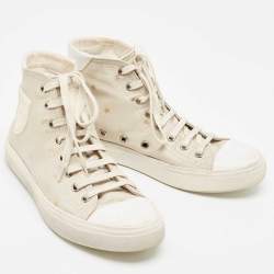Pre Owned Saint Laurent Grey/White Leather Bedford Star Print High Top Sneakers Size 36