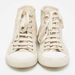 Pre Owned Saint Laurent Grey/White Leather Bedford Star Print High Top Sneakers Size 36