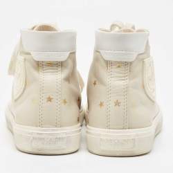 Pre Owned Saint Laurent Grey/White Leather Bedford Star Print High Top Sneakers Size 36