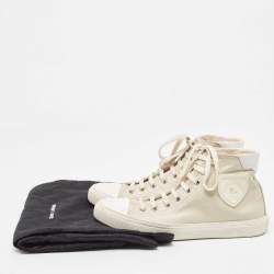 Pre Owned Saint Laurent Grey/White Leather Bedford Star Print High Top Sneakers Size 36