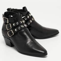 Saint Laurent Black Leather Ankle Boots Size 35