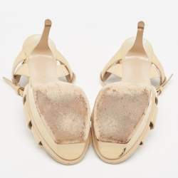 Saint Laurent Beige Patent Tribute Ankle Strap Sandals Size 37