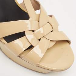 Saint Laurent Beige Patent Tribute Ankle Strap Sandals Size 37