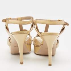 Saint Laurent Beige Patent Tribute Ankle Strap Sandals Size 37