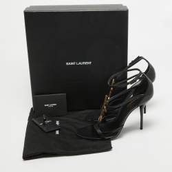 Pre Owned Saint Laurent Paris Black Leather Cassandra Ankle Strap Sandals Size 39