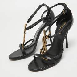 Pre Owned Saint Laurent Paris Black Leather Cassandra Ankle Strap Sandals Size 39