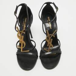 Pre Owned Saint Laurent Paris Black Leather Cassandra Ankle Strap Sandals Size 39