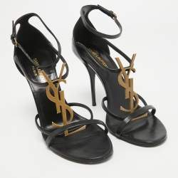Pre Owned Saint Laurent Paris Black Leather Cassandra Ankle Strap Sandals Size 39
