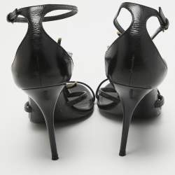 Pre Owned Saint Laurent Paris Black Leather Cassandra Ankle Strap Sandals Size 39