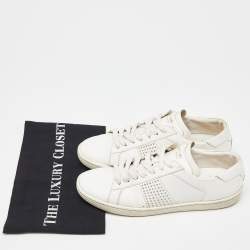 Pre Owned Saint Laurent White Leather Crystal Embellished Low Top Sneakers Size 38.5