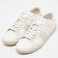 Pre Owned Saint Laurent White Leather Crystal Embellished Low Top Sneakers Size 38.5
