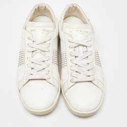 Pre Owned Saint Laurent White Leather Crystal Embellished Low Top Sneakers Size 38.5