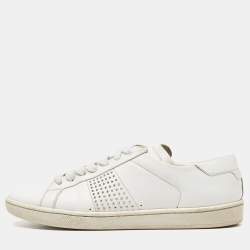Pre Owned Saint Laurent White Leather Crystal Embellished Low Top Sneakers Size 38.5