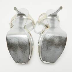 Pre Owned Saint Laurent Paris Silver/Gold Leather Tribute Platform Ankle Strap Sandals Size 40.5