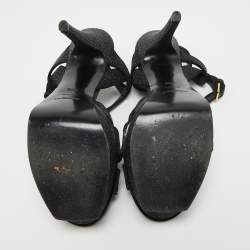 مملوكة مسبقًا Saint Laurent Black Textured Suede Tribute Ankle Strap Sandals Size 40.5