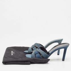 Pre Owned Saint Laurent Blue Denim Tribute Slide Sandals Size 37