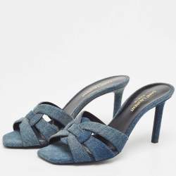 Pre Owned Saint Laurent Blue Denim Tribute Slide Sandals Size 37