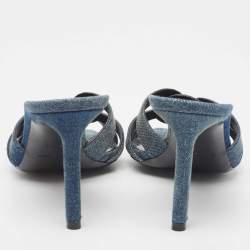 Pre Owned Saint Laurent Blue Denim Tribute Slide Sandals Size 37