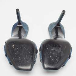 Pre Owned Saint Laurent Blue Denim Tribute Slide Sandals Size 37