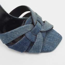 Pre Owned Saint Laurent Blue Denim Tribute Slide Sandals Size 37