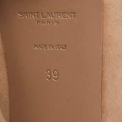 Saint Laurent Beige Suede and Patent Leather Cap Toe Tribtoo Platform Pumps Size 39