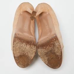 Saint Laurent Beige Suede and Patent Leather Cap Toe Tribtoo Platform Pumps Size 39