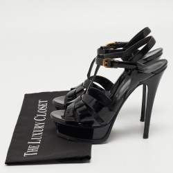 Saint Laurent Black Patent Leather Tribute Sandals Size 37